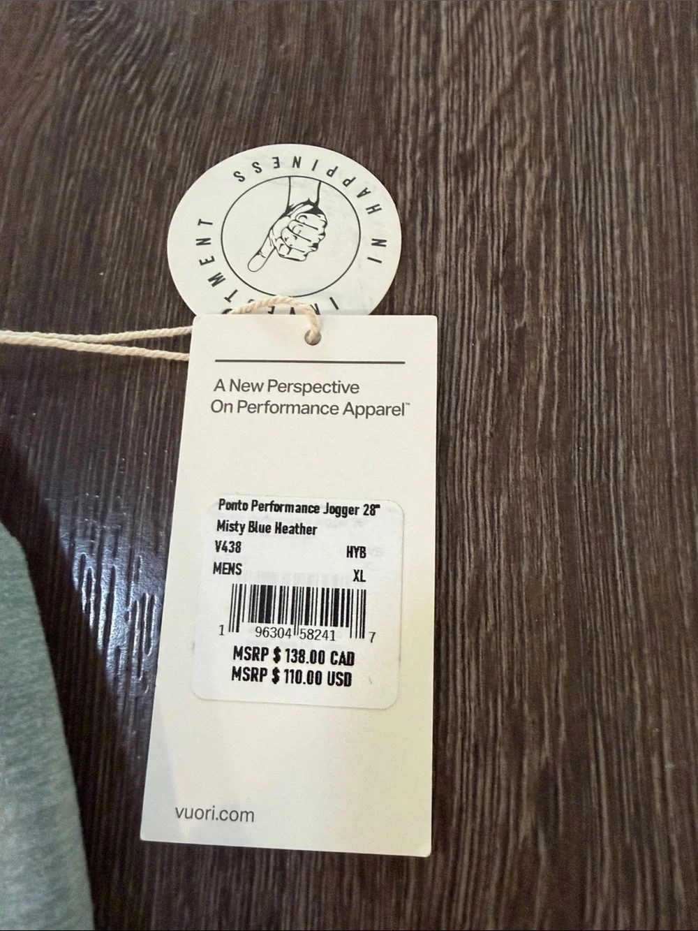 NWT Vuori Men’s Ponto Performance Jogger 28” Misty Blue Heather Size XL